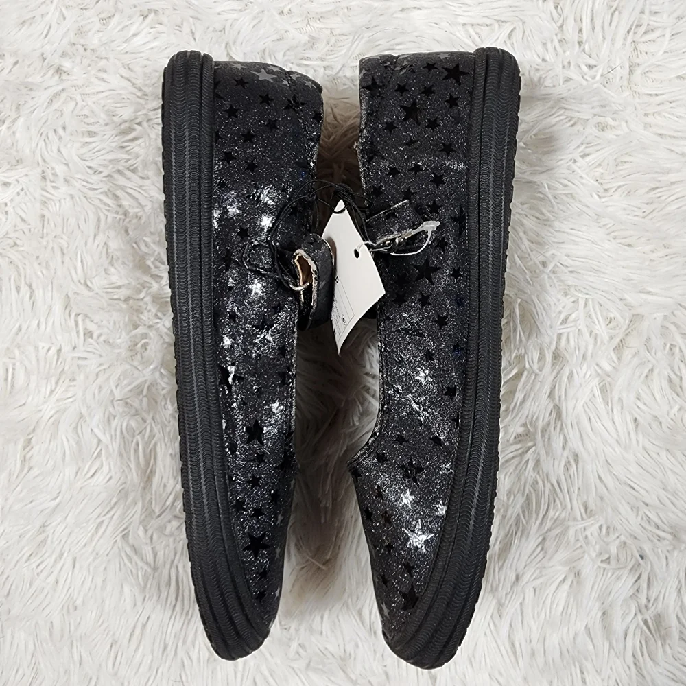Cat & Jack Girls Black Shimmery Star Dress Shoes Size 5